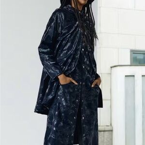 Rains Dark Blue Button-Up rain jacket